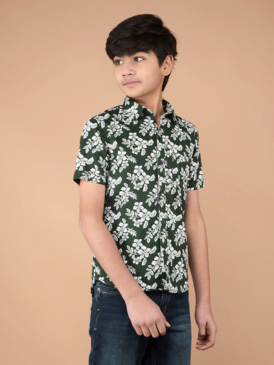 Green Floral Print 100% Cotton Shirt-Boys Shirts-Crimsoune Club
