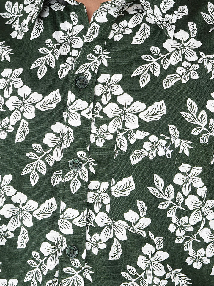 Green Floral Print 100% Cotton Shirt-Boys Shirts-Crimsoune Club