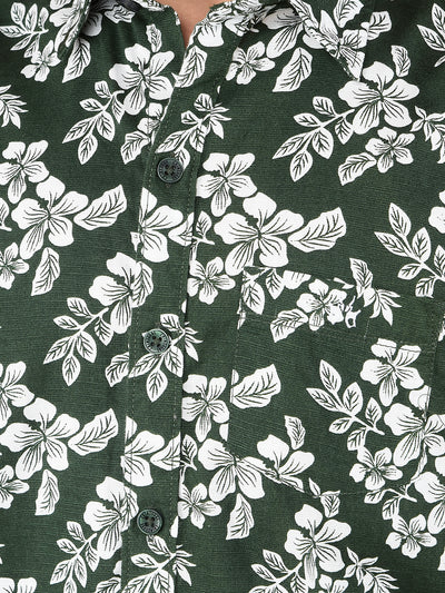 Green Floral Print 100% Cotton Shirt-Boys Shirts-Crimsoune Club
