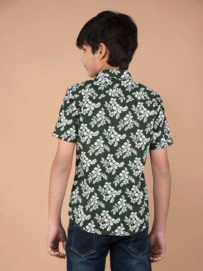 Green Floral Print 100% Cotton Shirt-Boys Shirts-Crimsoune Club