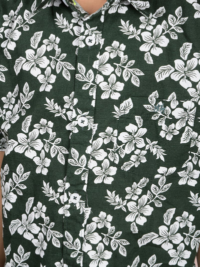 Green Printed 100% Cotton Shirt-Boys Shirts-Crimsoune Club