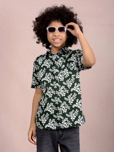 Green Printed 100% Cotton Shirt-Boys Shirts-Crimsoune Club