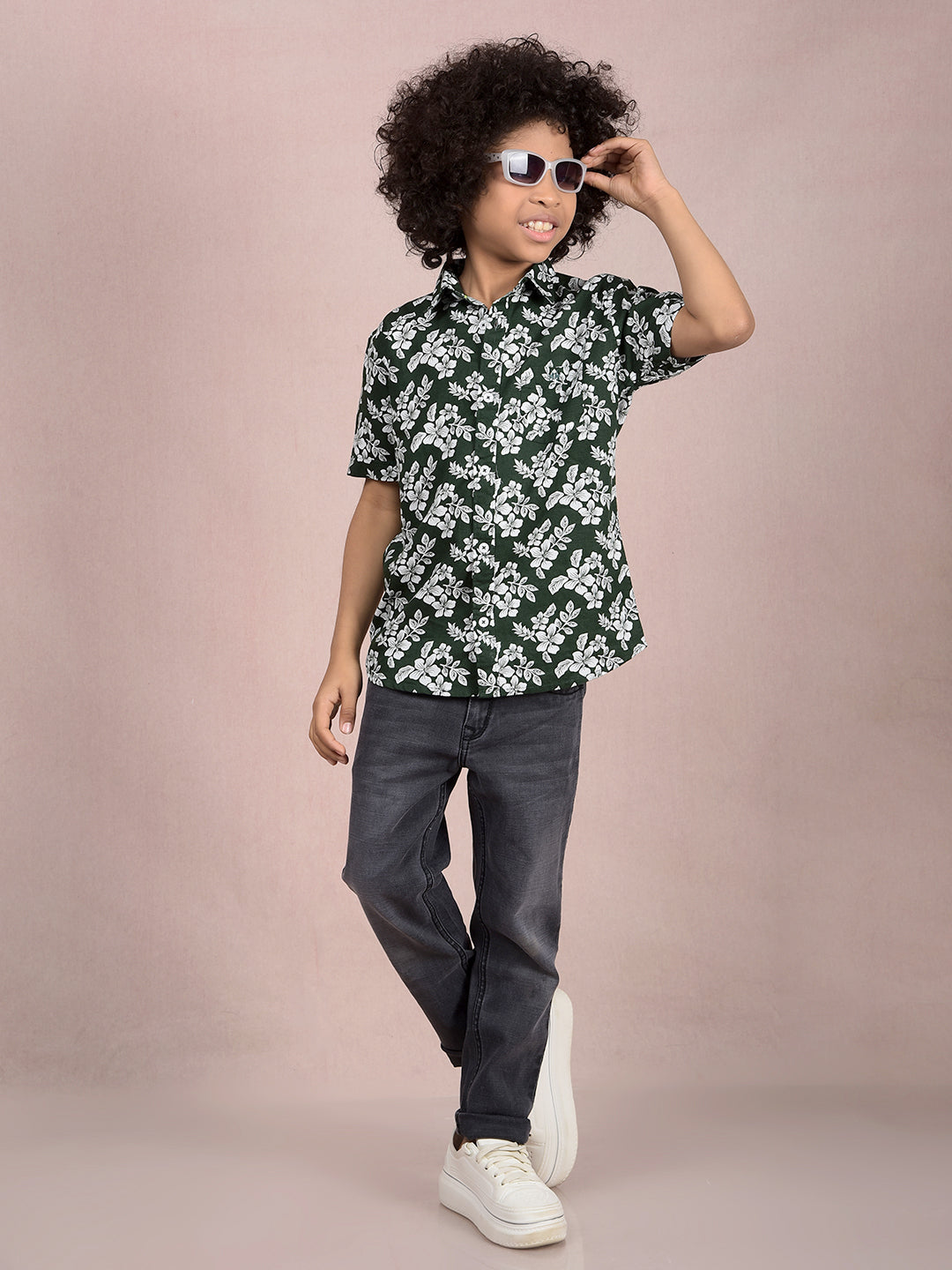 Green Printed 100% Cotton Shirt-Boys Shirts-Crimsoune Club