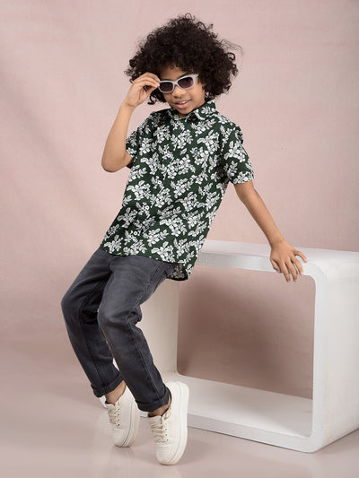 Green Printed 100% Cotton Shirt-Boys Shirts-Crimsoune Club