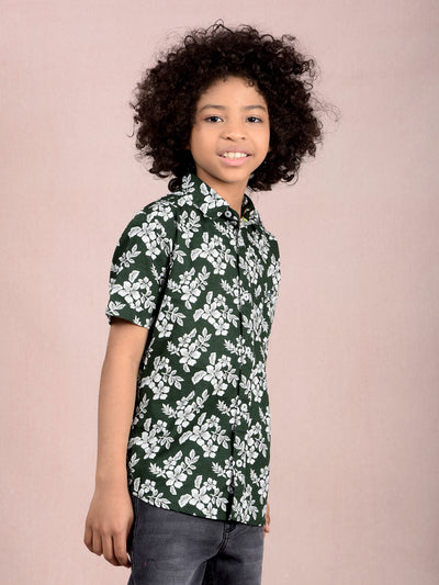 Green Printed 100% Cotton Shirt-Boys Shirts-Crimsoune Club