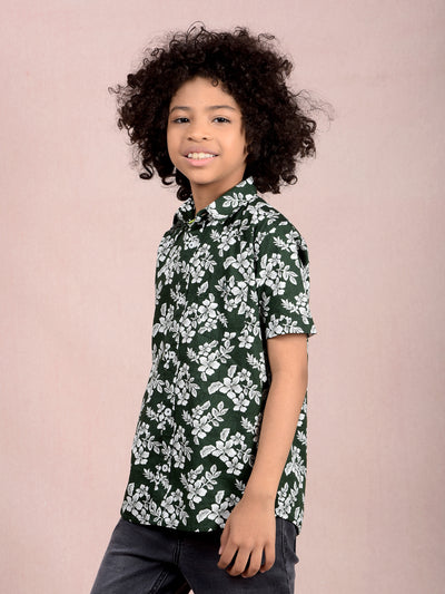 Green Printed 100% Cotton Shirt-Boys Shirts-Crimsoune Club