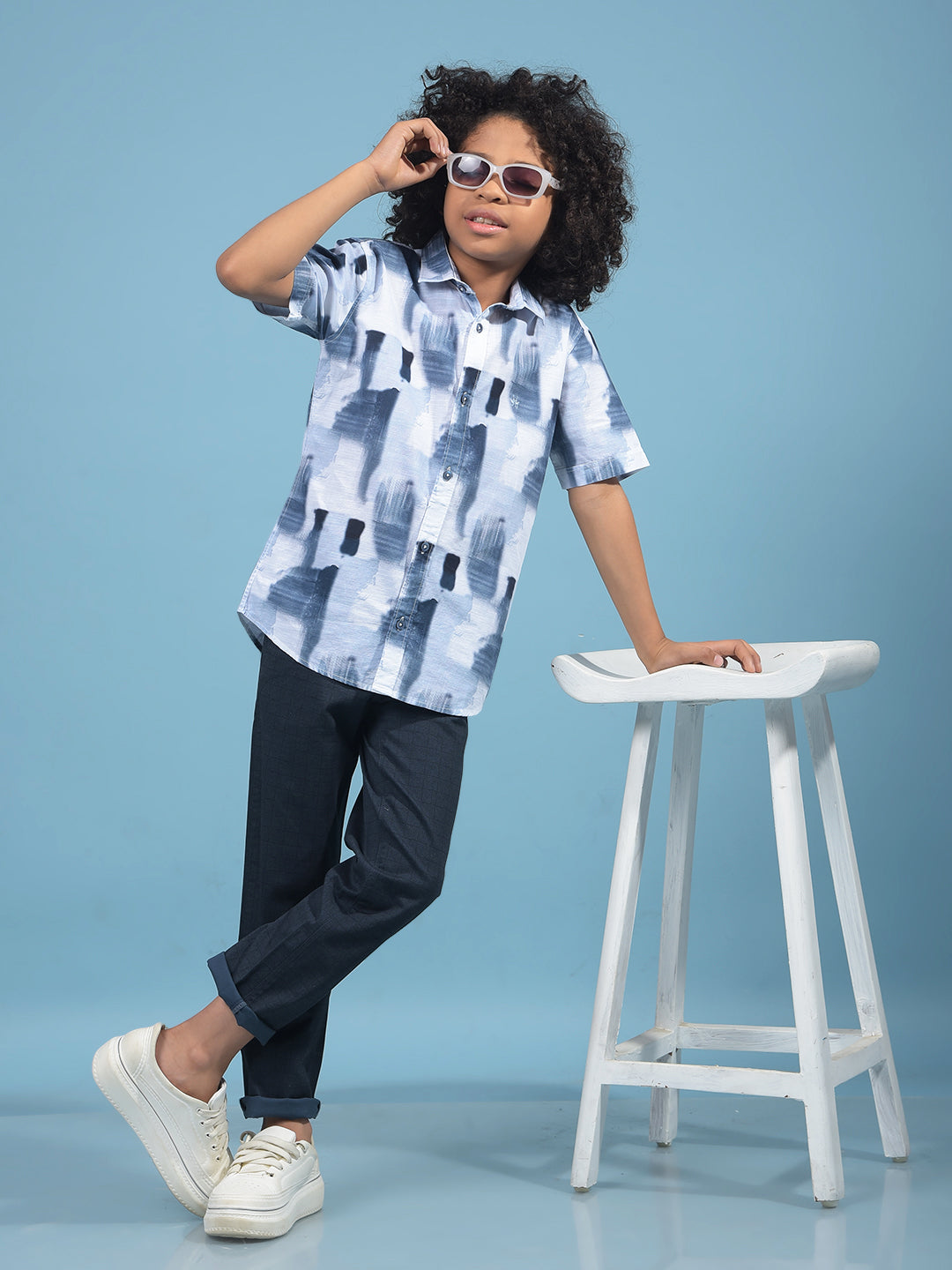 Grey Printed 100% Cotton Shirt-Boys Shirts-Crimsoune Club