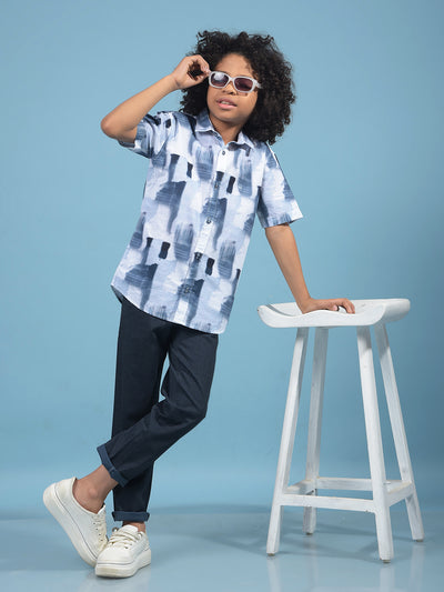 Grey Printed 100% Cotton Shirt-Boys Shirts-Crimsoune Club
