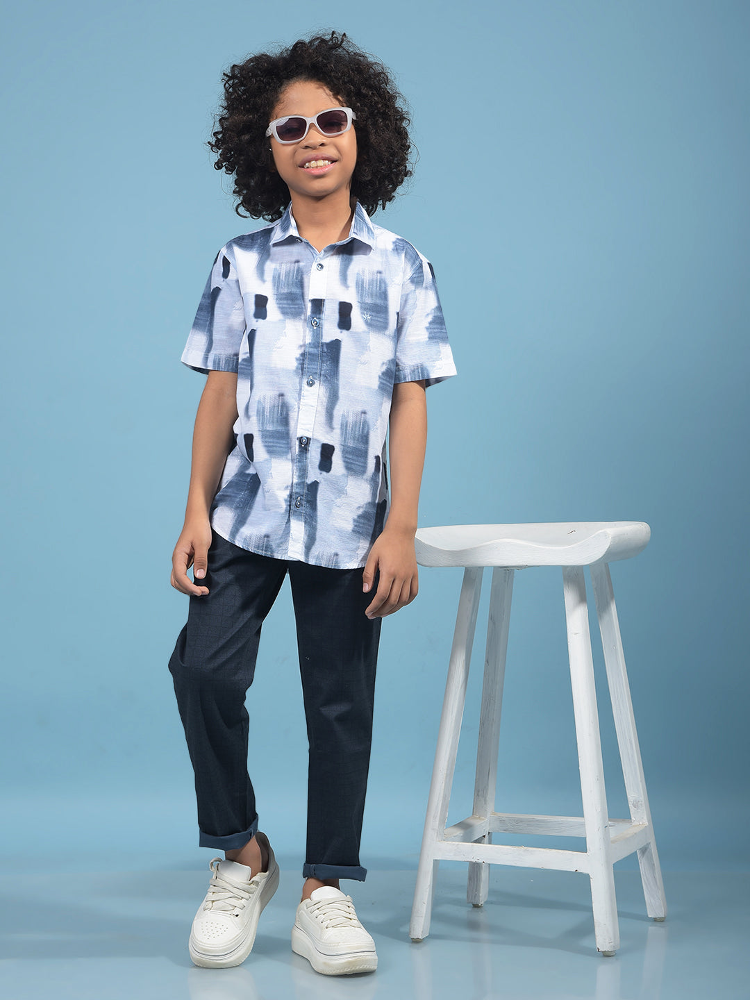 Grey Printed 100% Cotton Shirt-Boys Shirts-Crimsoune Club