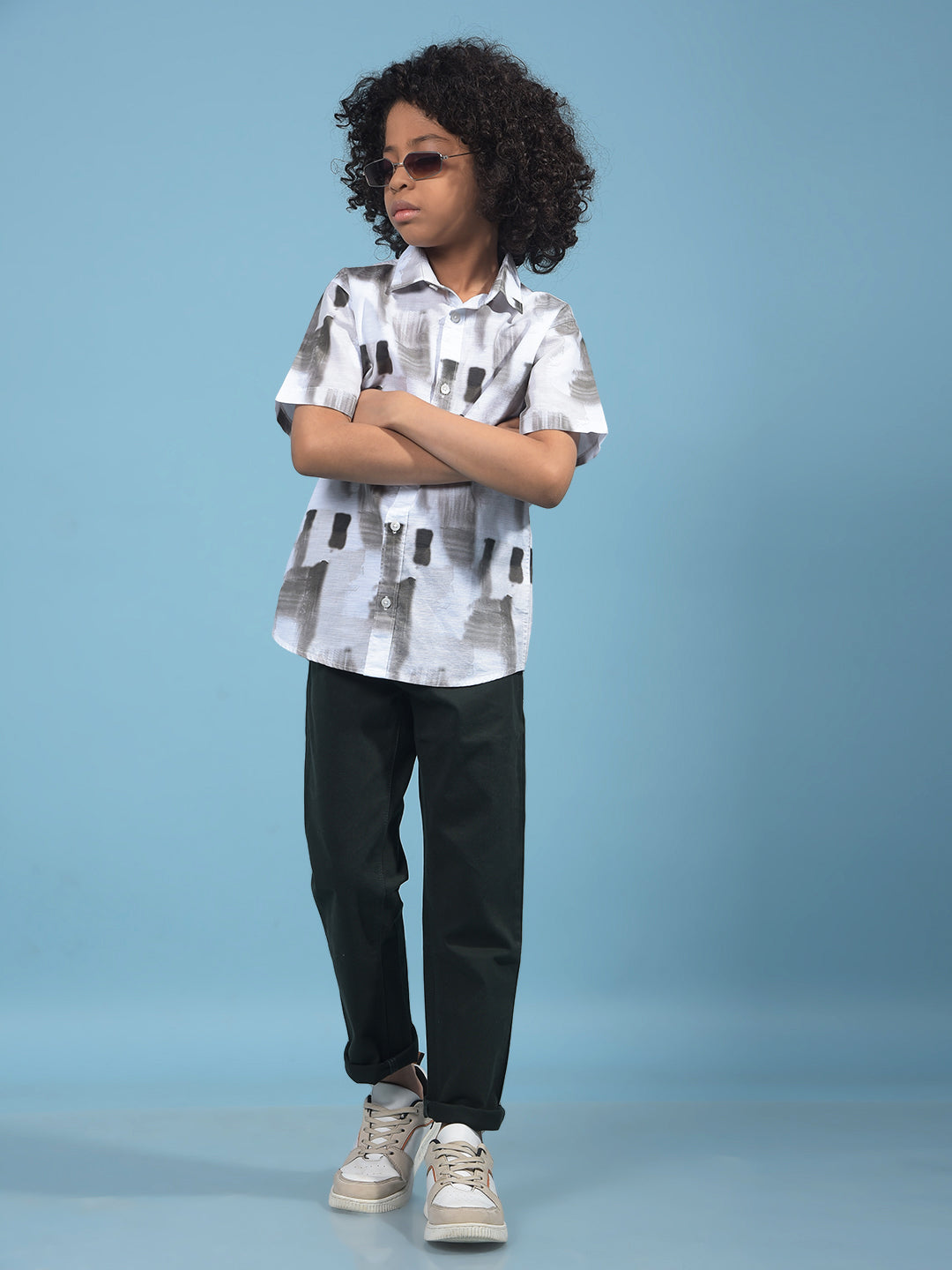 Olive Printed 100% Cotton Shirt-Boys Shirts-Crimsoune Club