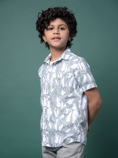 Green 100% Cotton Shirt & Tee Set Printed Layered Look-Boys Shirts-Crimsoune Club