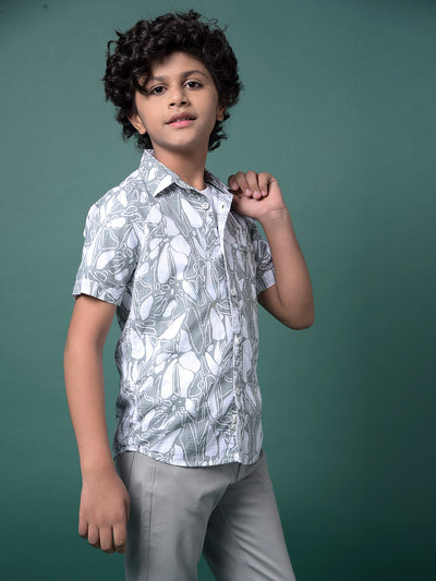 Green 100% Cotton Shirt & Tee Set Printed Layered Look-Boys Shirts-Crimsoune Club