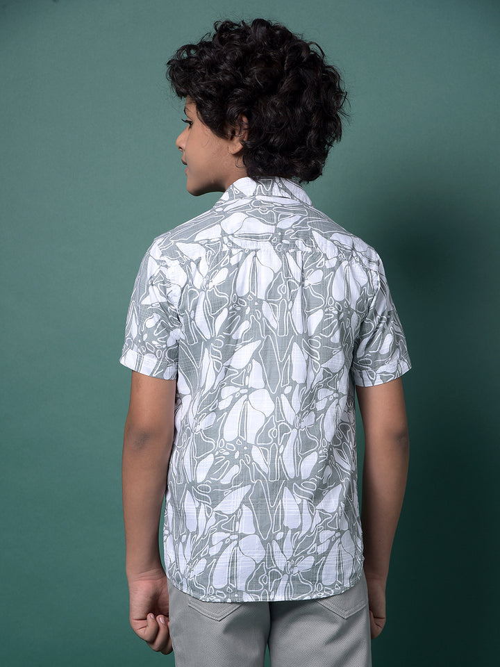 Green 100% Cotton Shirt & Tee Set Printed Layered Look-Boys Shirts-Crimsoune Club