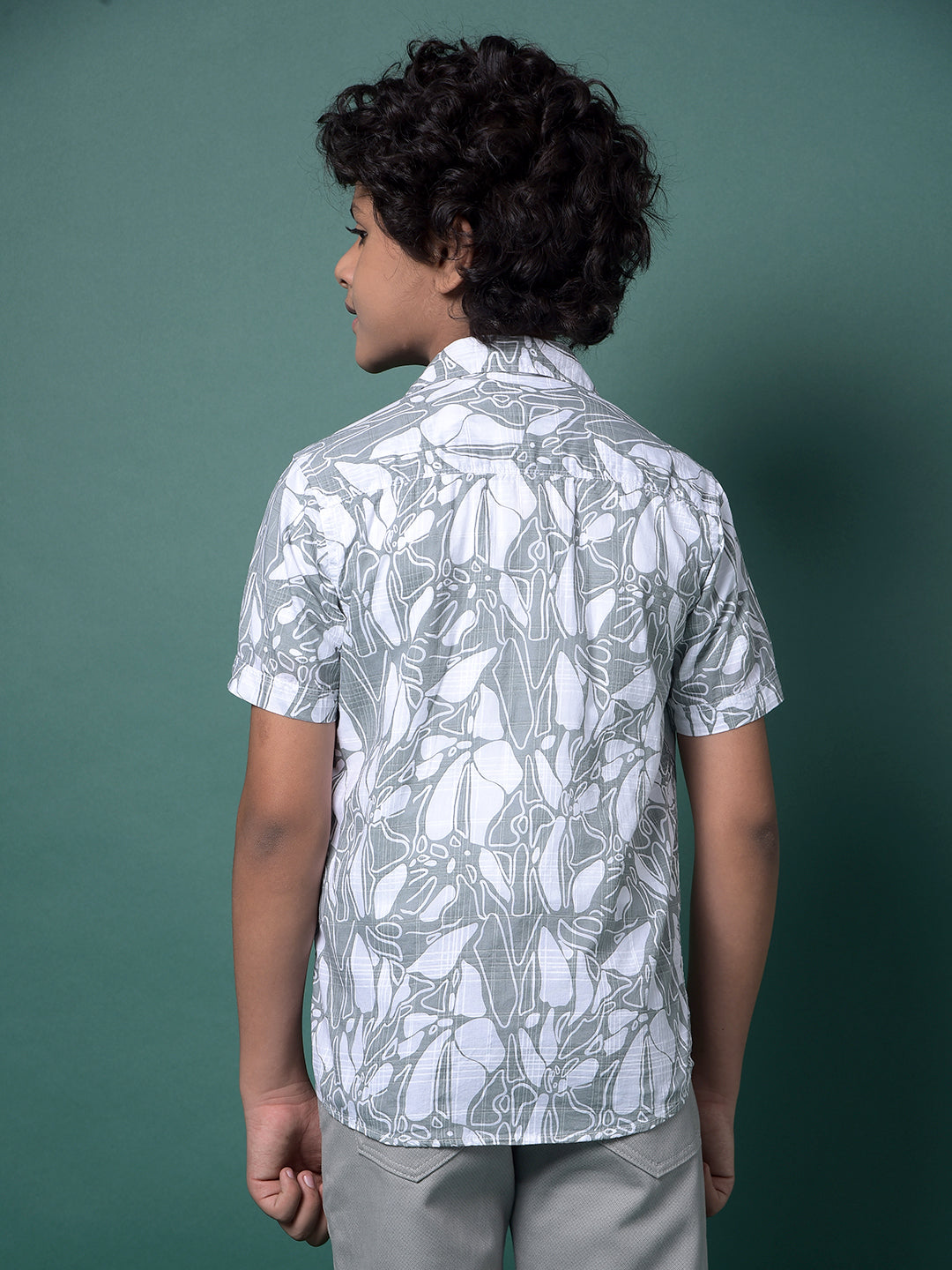 Green 100% Cotton Shirt & Tee Set Printed Layered Look-Boys Shirts-Crimsoune Club