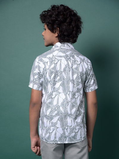 Green 100% Cotton Shirt & Tee Set Printed Layered Look-Boys Shirts-Crimsoune Club