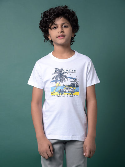 Green 100% Cotton Shirt & Tee Set Printed Layered Look-Boys Shirts-Crimsoune Club