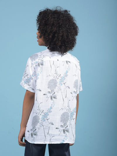 Grey Floral Print Linen Kurta-Boys Kurtas-Crimsoune Club