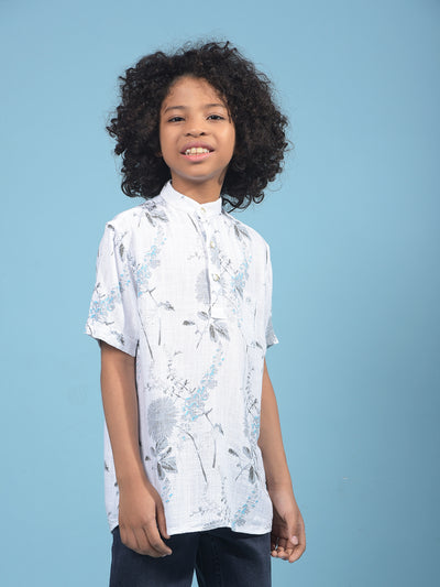 Grey Floral Print Linen Kurta-Boys Kurtas-Crimsoune Club