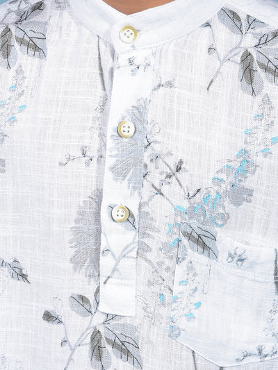 Grey Floral Print Linen Kurta-Boys Kurtas-Crimsoune Club