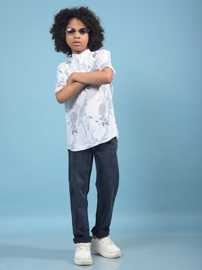 Grey Floral Print Linen Kurta-Boys Kurtas-Crimsoune Club