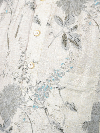 Grey Floral Print Linen Kurta-Boys Kurtas-Crimsoune Club