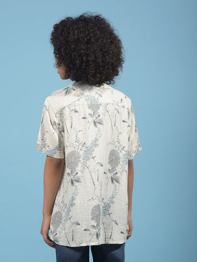 Grey Floral Print Linen Kurta-Boys Kurtas-Crimsoune Club