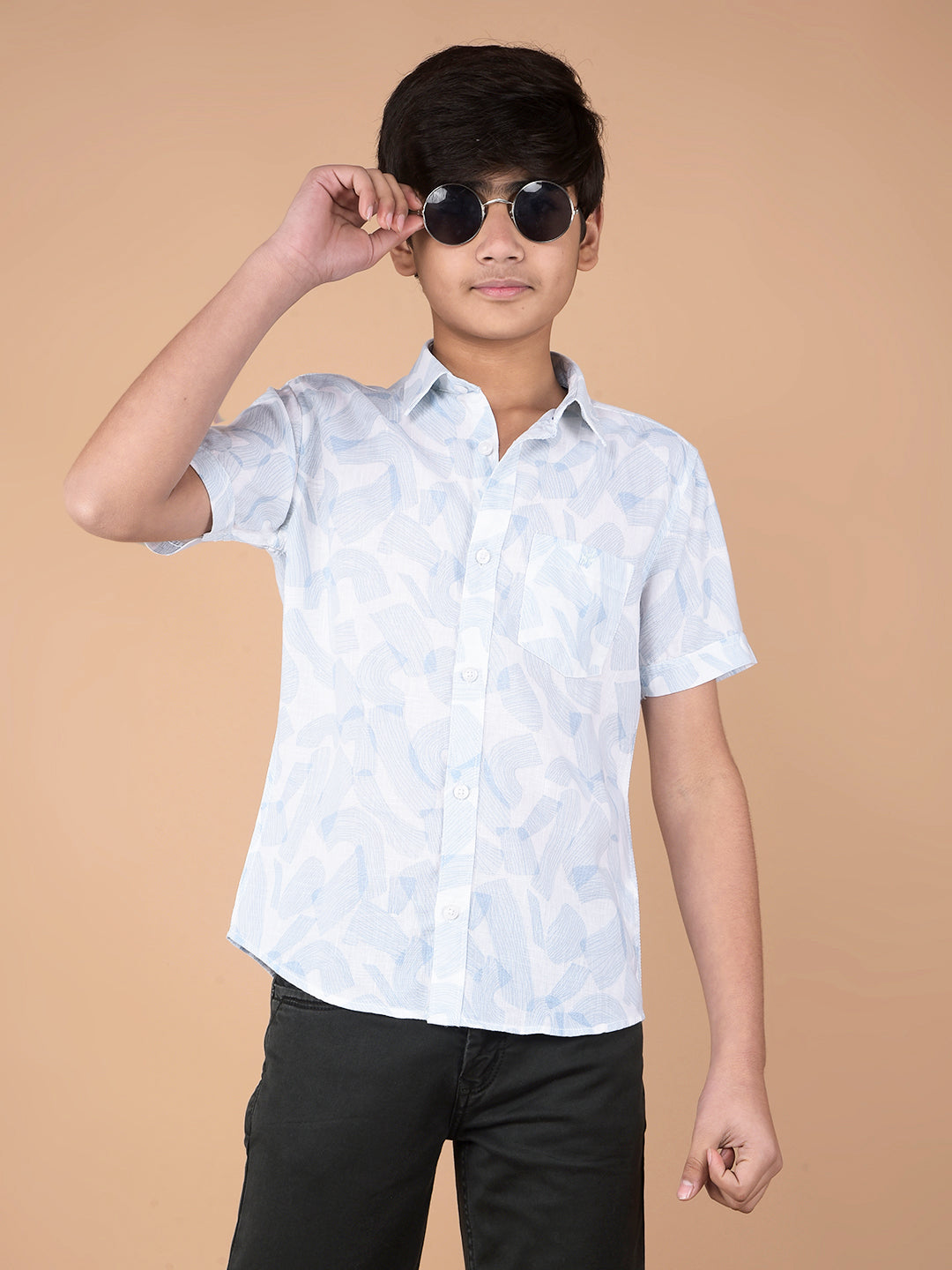 Blue Printed Shirt-Boys Shirts-Crimsoune Club