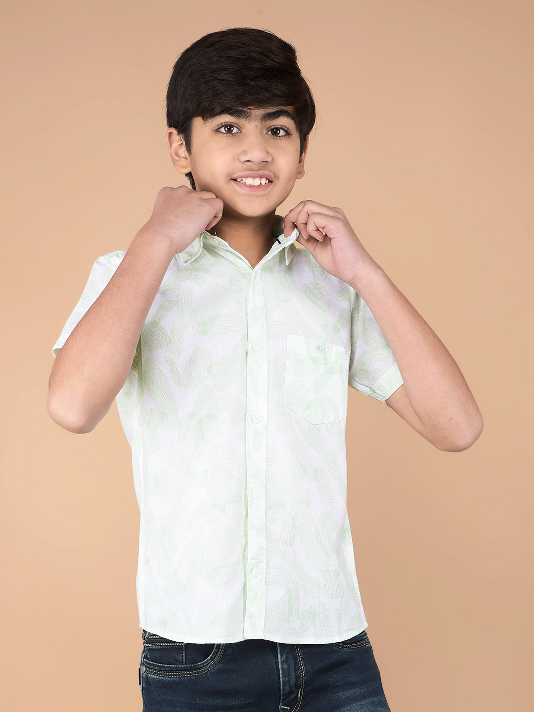 Green Printed Shirt-Boys Shirts-Crimsoune Club