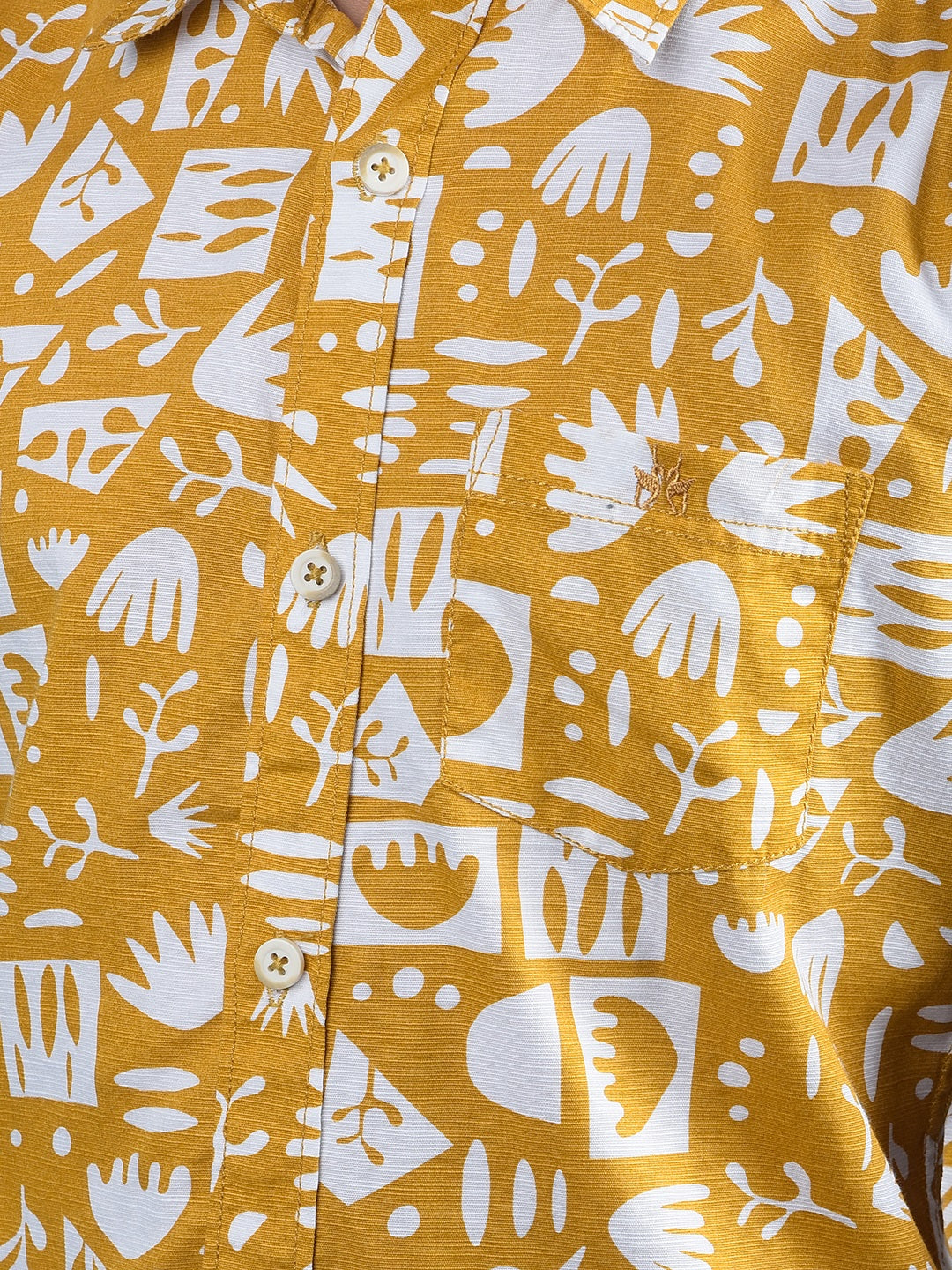 Mustard Printed 100% Cotton Button-Down Collar Shirt-Boys Shirts-Crimsoune Club