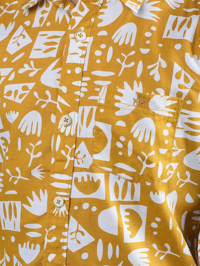 Mustard Printed 100% Cotton Button-Down Collar Shirt-Boys Shirts-Crimsoune Club