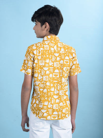 Mustard Printed 100% Cotton Button-Down Collar Shirt-Boys Shirts-Crimsoune Club