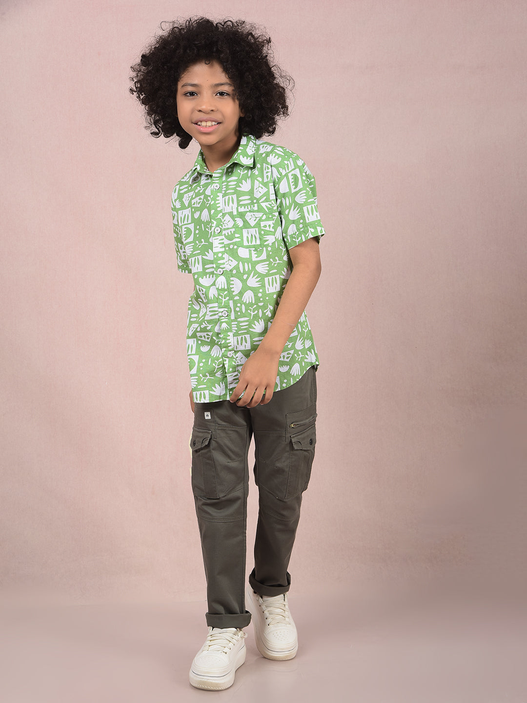 Green Printed 100% Cotton Shirt-Boys Shirts-Crimsoune Club