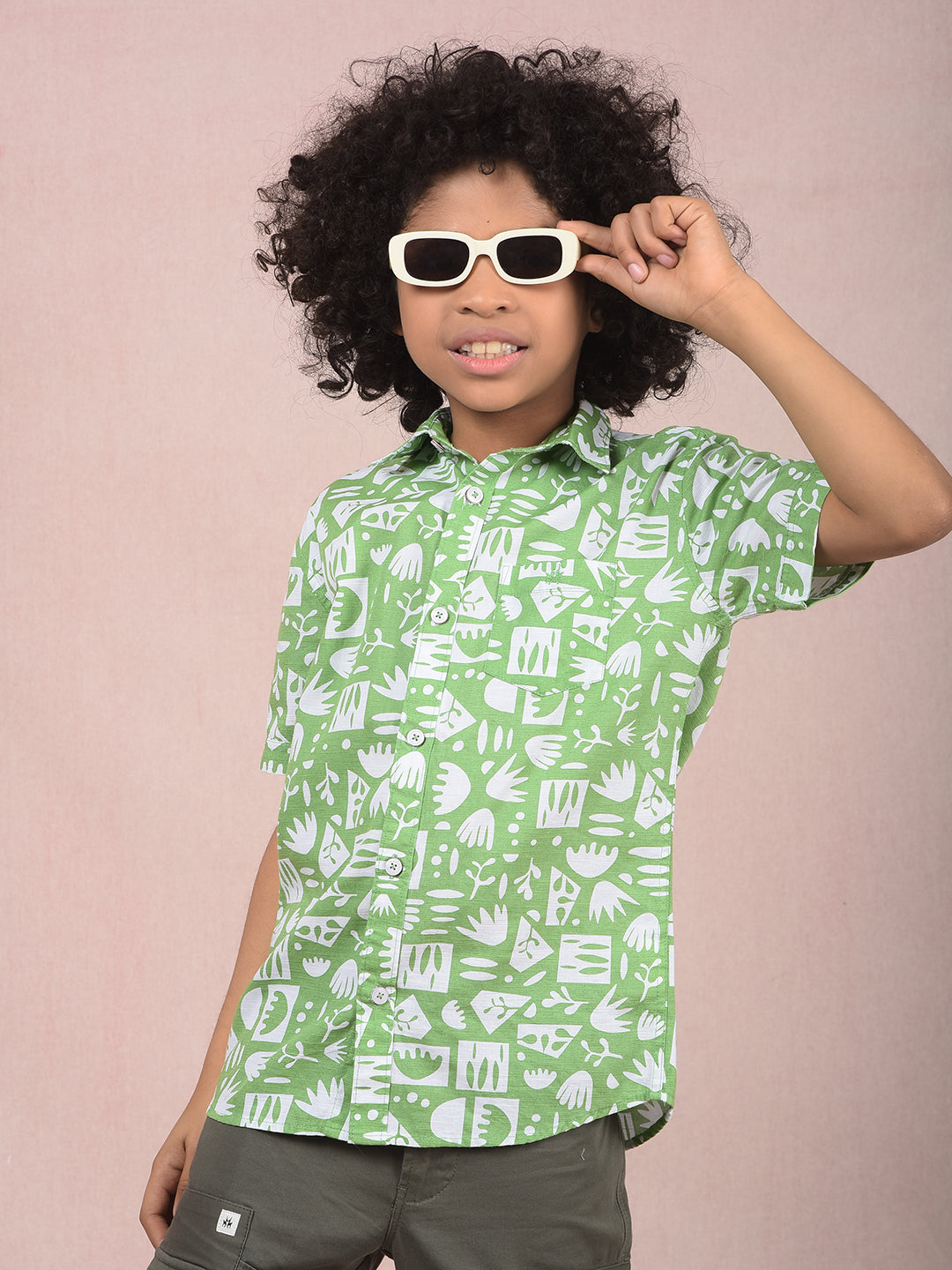 Green Printed 100% Cotton Shirt-Boys Shirts-Crimsoune Club
