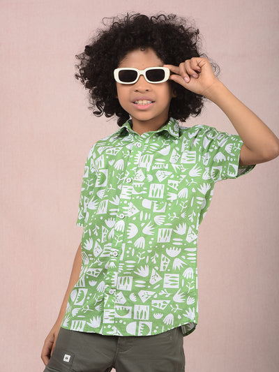 Green Printed 100% Cotton Shirt-Boys Shirts-Crimsoune Club