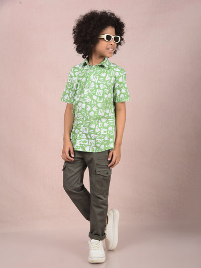 Green Printed 100% Cotton Shirt-Boys Shirts-Crimsoune Club