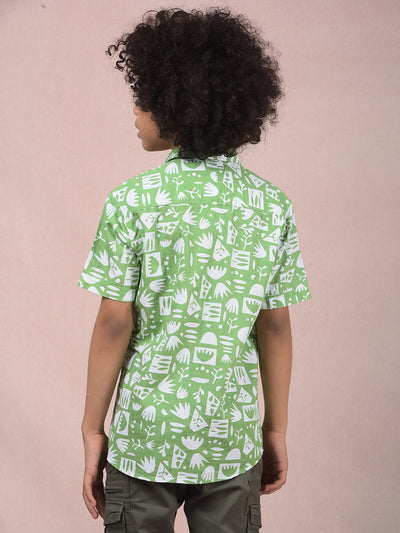 Green Printed 100% Cotton Shirt-Boys Shirts-Crimsoune Club