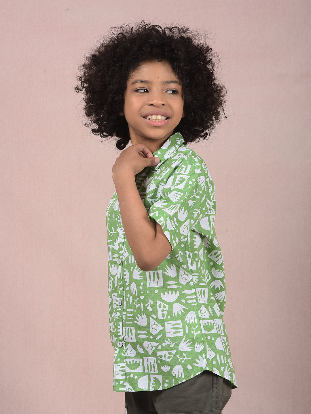 Green Printed 100% Cotton Shirt-Boys Shirts-Crimsoune Club