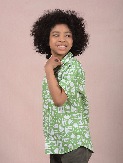 Green Printed 100% Cotton Shirt-Boys Shirts-Crimsoune Club