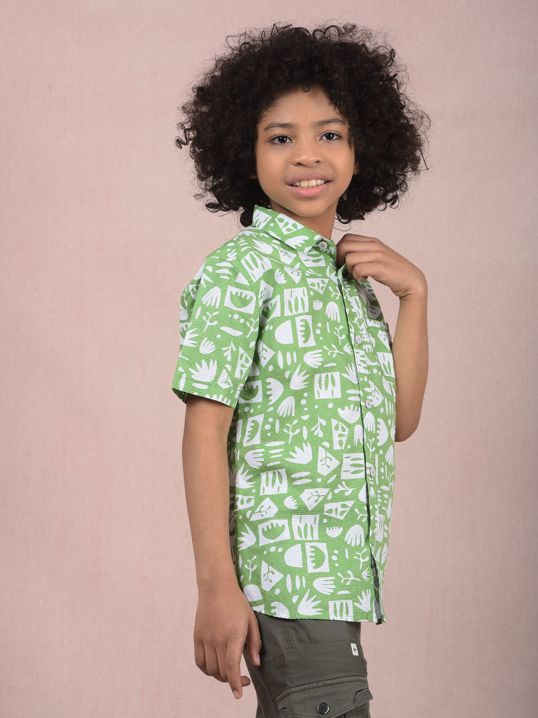 Green Printed 100% Cotton Shirt-Boys Shirts-Crimsoune Club