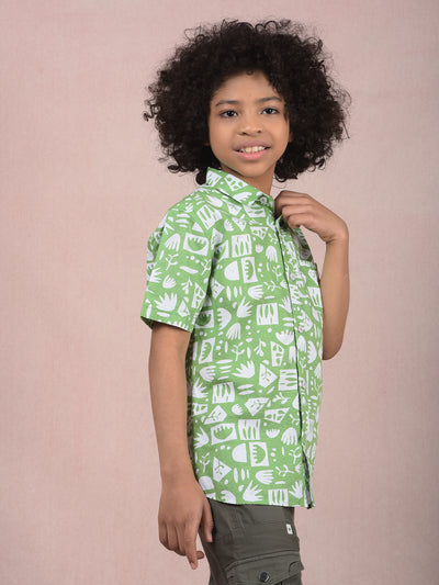 Green Printed 100% Cotton Shirt-Boys Shirts-Crimsoune Club