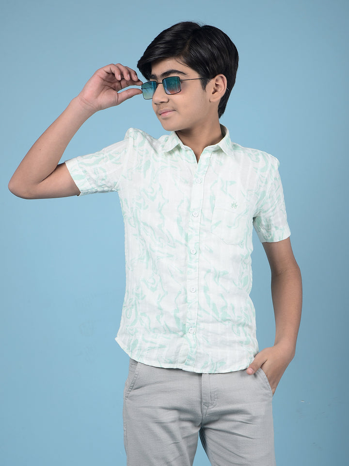 Green Printed 100% Cotton Button-Down Collar Shirt-Boys Shirts-Crimsoune Club