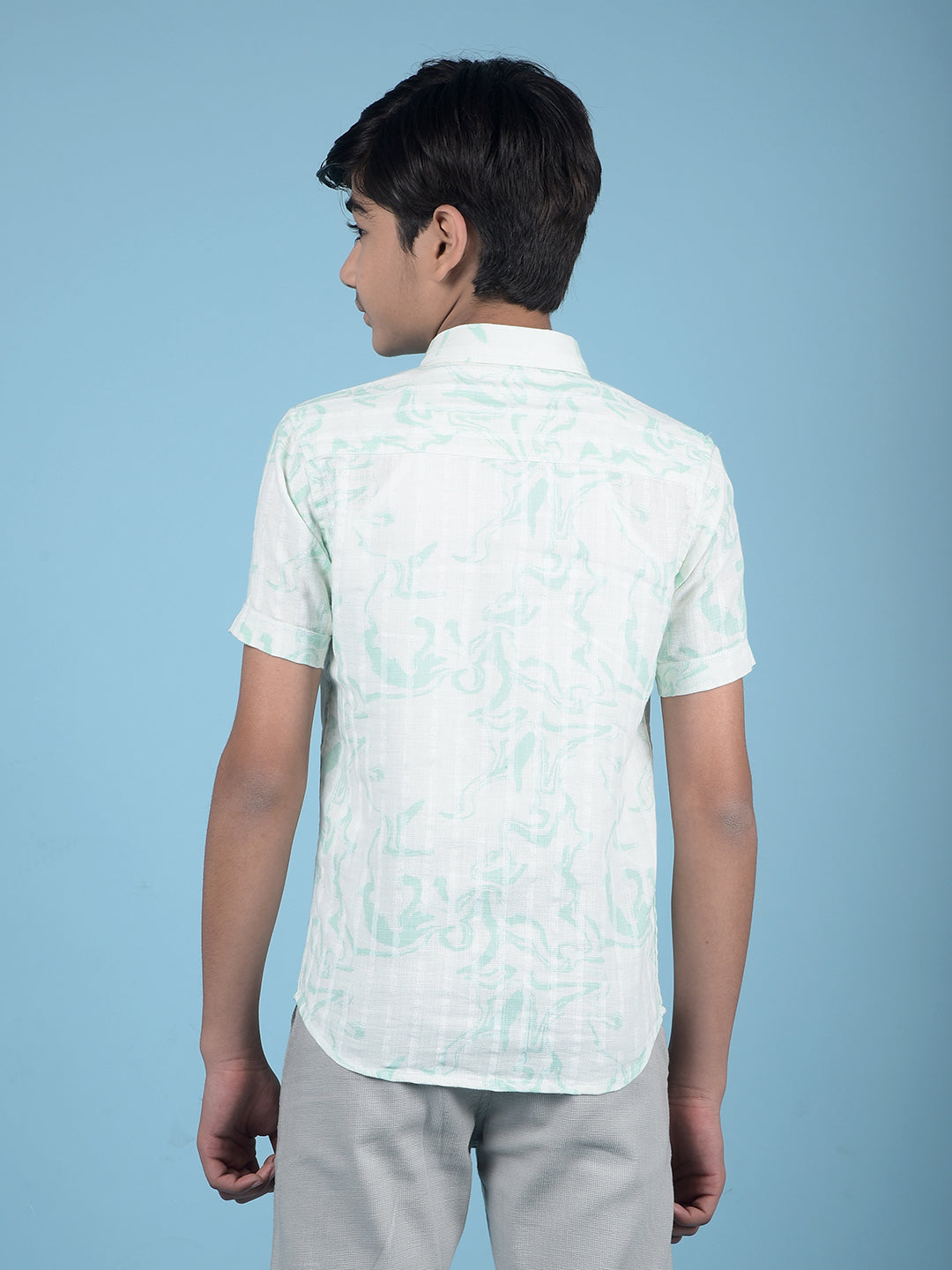 Green Printed 100% Cotton Button-Down Collar Shirt-Boys Shirts-Crimsoune Club