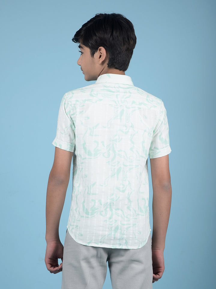 Green Printed 100% Cotton Button-Down Collar Shirt-Boys Shirts-Crimsoune Club