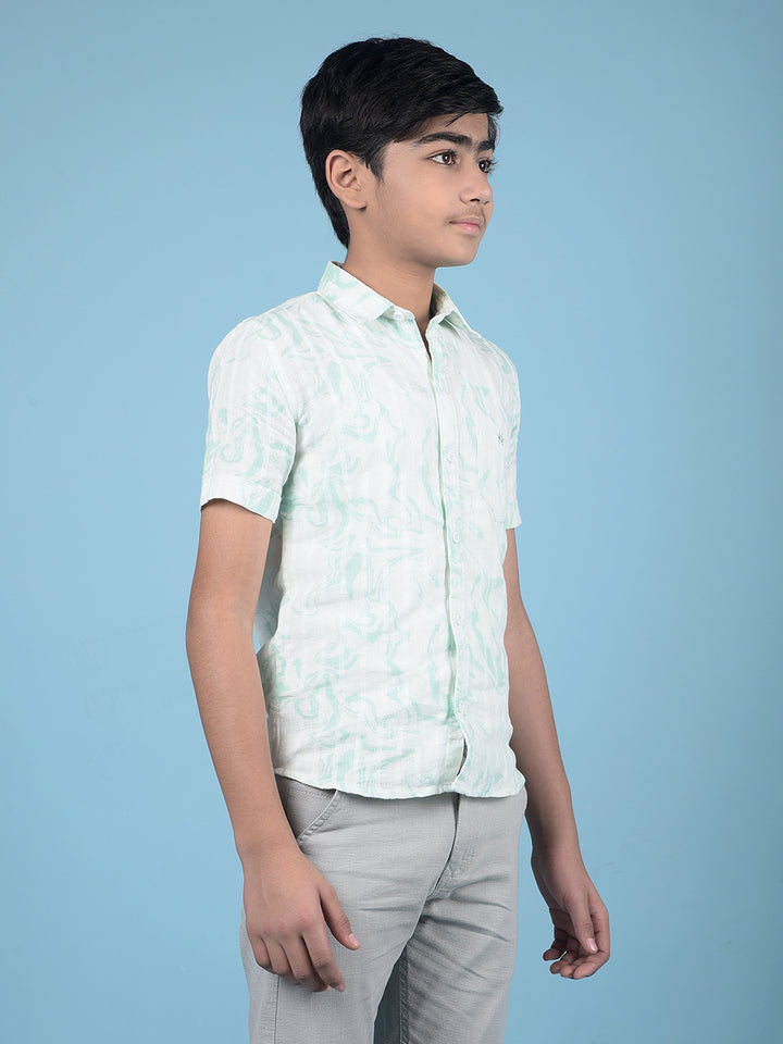 Green Printed 100% Cotton Button-Down Collar Shirt-Boys Shirts-Crimsoune Club