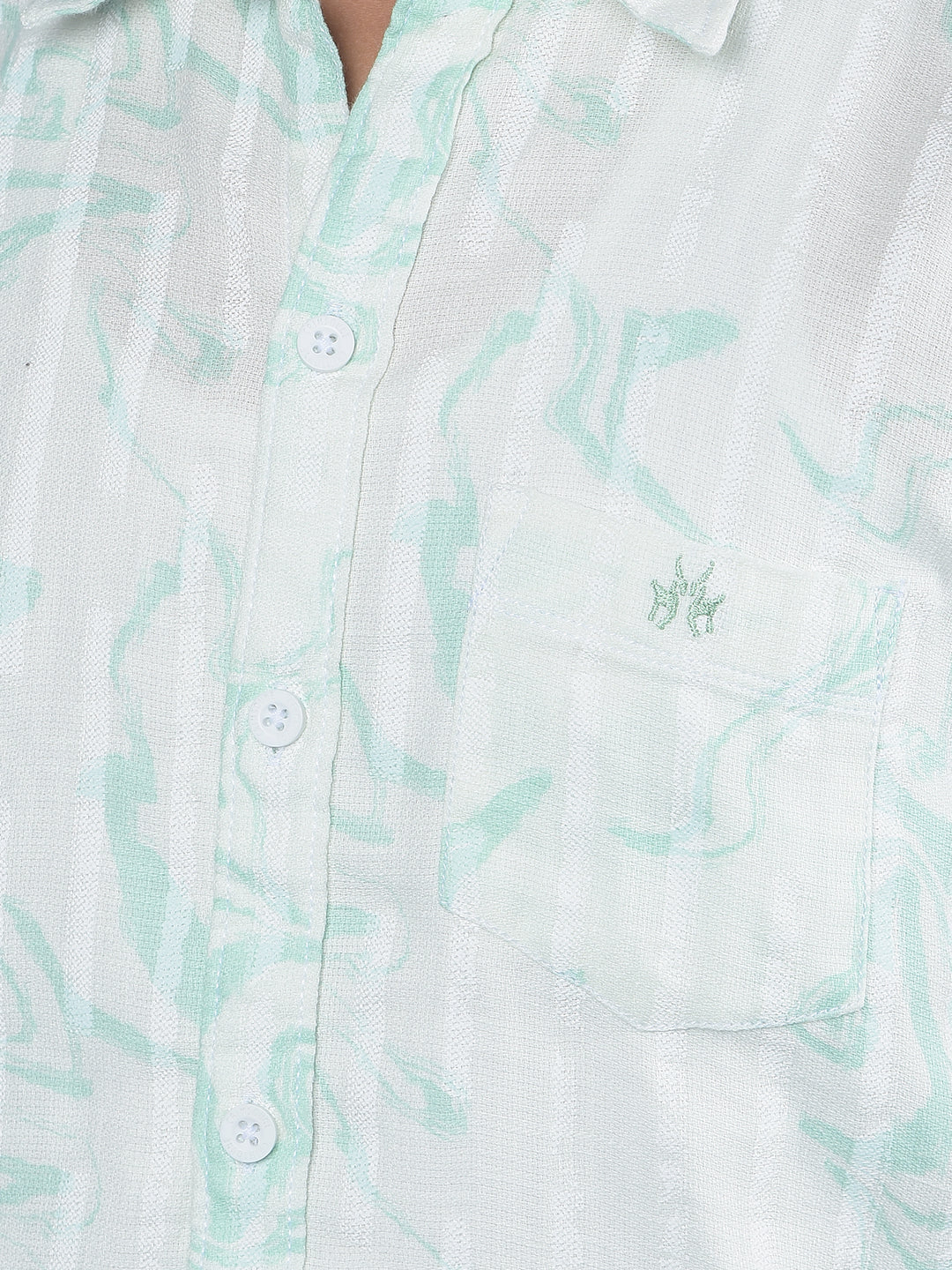 Green Printed 100% Cotton Button-Down Collar Shirt-Boys Shirts-Crimsoune Club