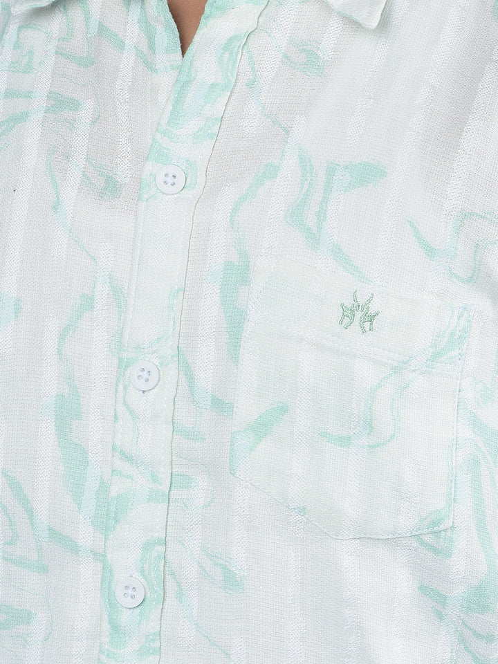 Green Printed 100% Cotton Button-Down Collar Shirt-Boys Shirts-Crimsoune Club