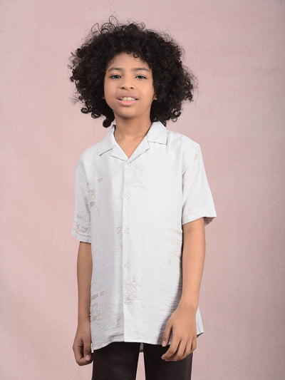 Off White Embroidered Cuban Collar Shirt-Boys Shirts-Crimsoune Club