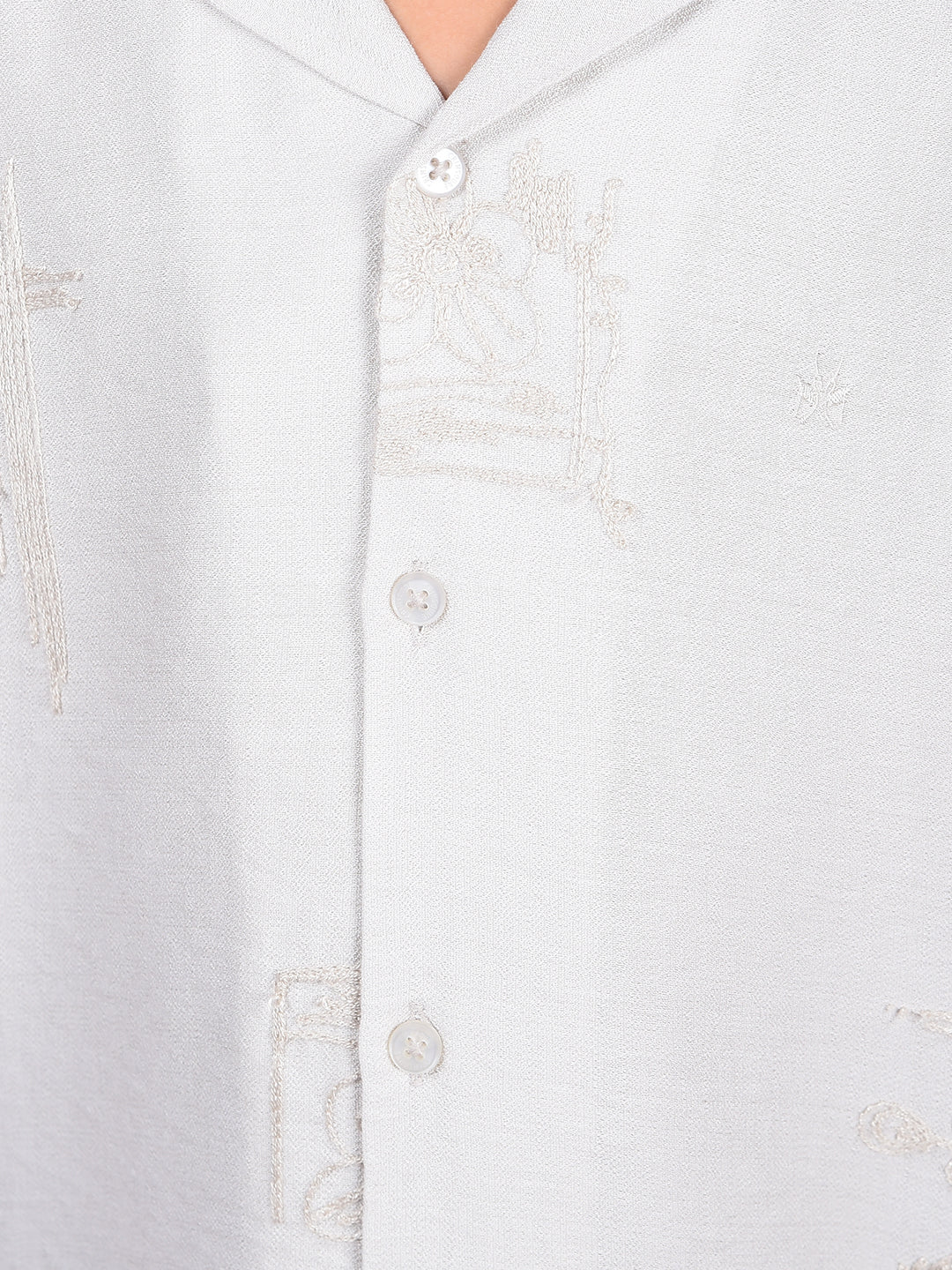 Off White Embroidered Cuban Collar Shirt-Boys Shirts-Crimsoune Club
