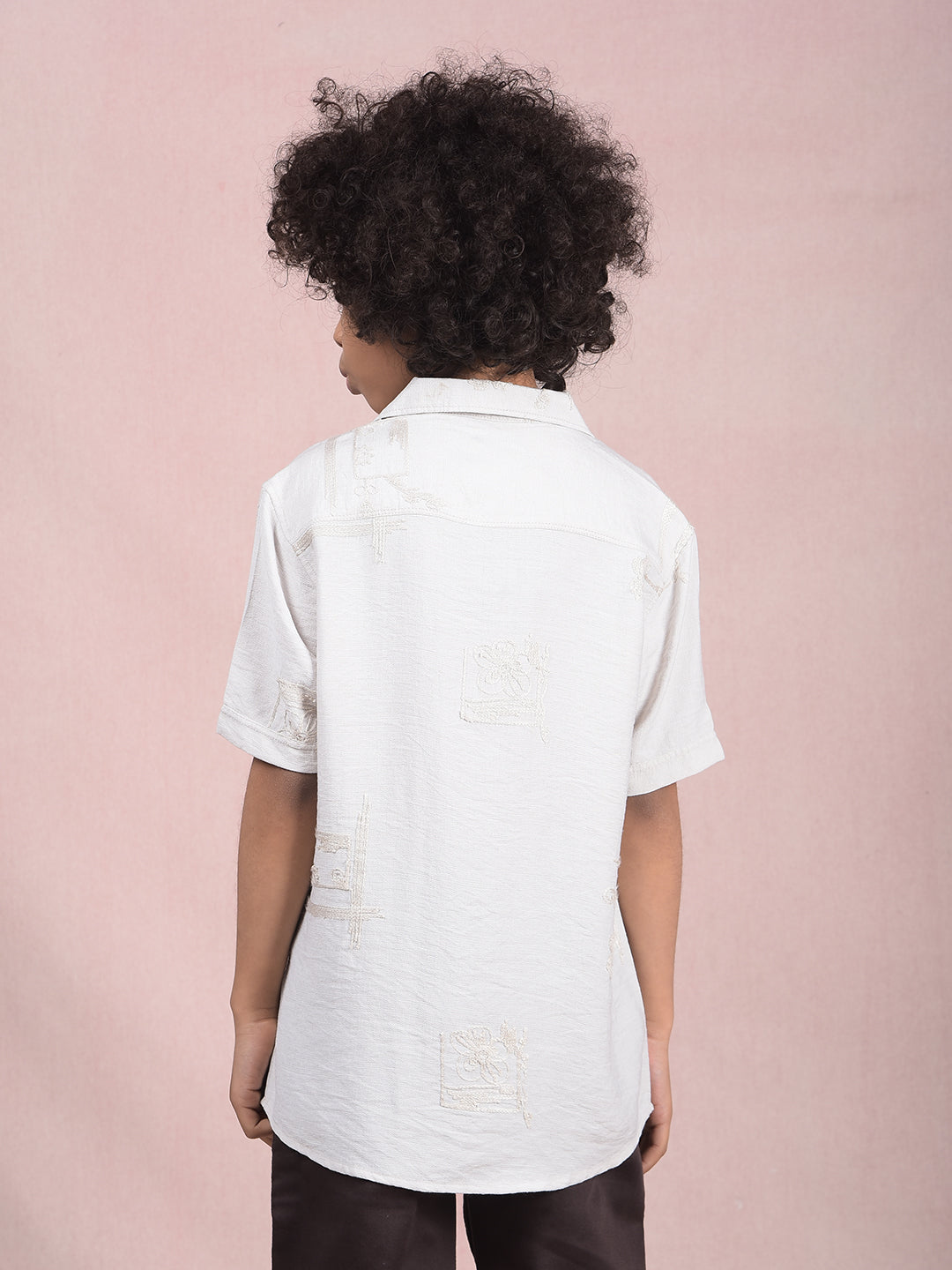 Off White Embroidered Cuban Collar Shirt-Boys Shirts-Crimsoune Club