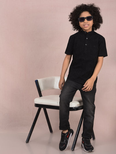 Black 100% Cotton Kurta-Boys Kurtas-Crimsoune Club